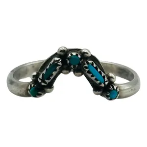 Zuni Sterling Needlepoint Turquoise Ring Sz 6
