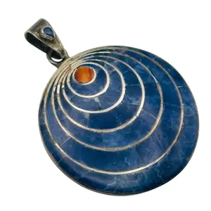 Signed Peruvian Pachamama 950 Silver Lapis Lazuli Coral Pendant