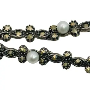 Vintage Sterling Pearl Marcasite Bracelet