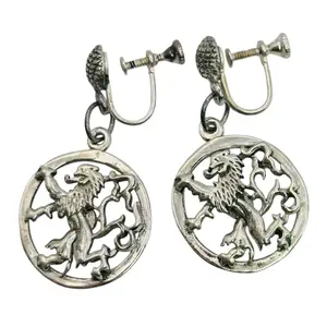 Sterling Rampant Lion Screw Back Earrings