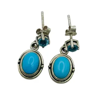 Signed Sterling Topaz Turquoise Earrings