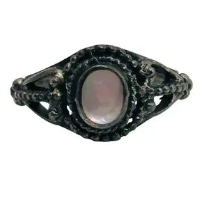 Sterling Mother Of Pearl Studded Ring Sz 7