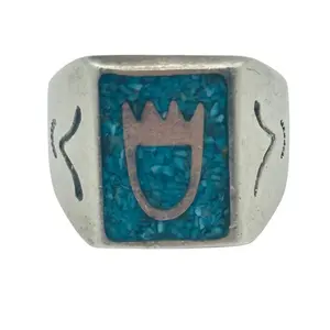 Southwest Sterling Crushed Turquoise Ring Sz 10
