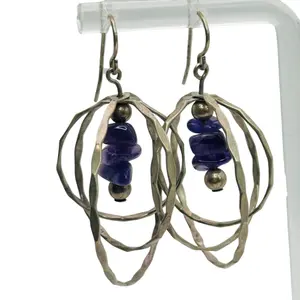 Signed Sterling Amethyst Multi Hoop Dangle Earrings