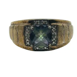 Signed Sterling Mystic Topaz Diamond Ring Sz 9.5