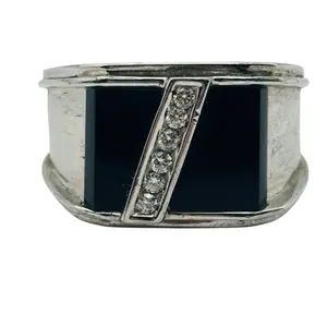 Sterling Onyx Moissanite Ring Sz 11