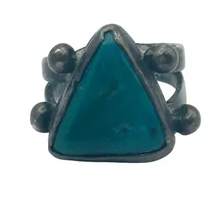 Southwest Sterling Turquoise Cut Band Ring Sz 4