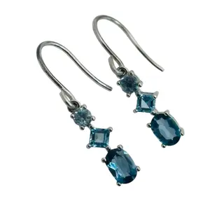 Signed Sterling Triple Topaz Earrings
