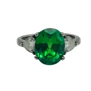 Sterling Emerald Cubic Zirconia Ring Sz 5.5