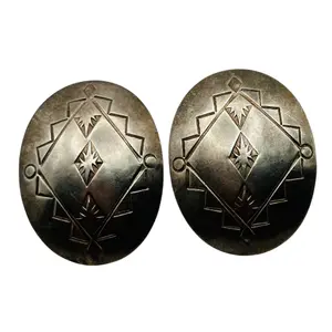 Signed Native Sterling Stamped Oval Earrings