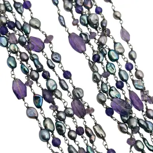 Sterling Amethyst Pearl Multi Chain Necklace
