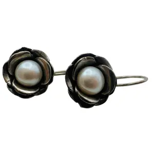 Israel Sterling Pearl Flower Earrings