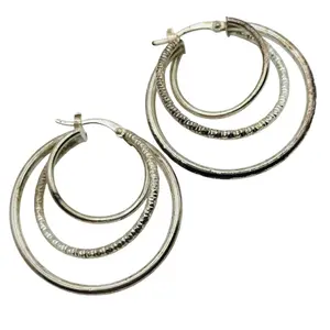 Signed Sterling Triple Hoop Earrings
