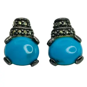 Sterling Turquoise Marcasite Earrings