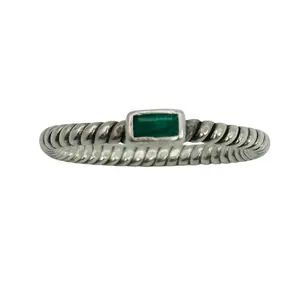 Signed Sterling Emerald Twisted Band Ring Sz 6