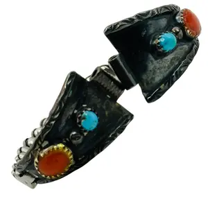 Phillip White Navajo Sterling Coral Turquoise Watch Band Tips