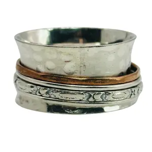 Sterling Spinner Hammered Stamped Ring Sz 9