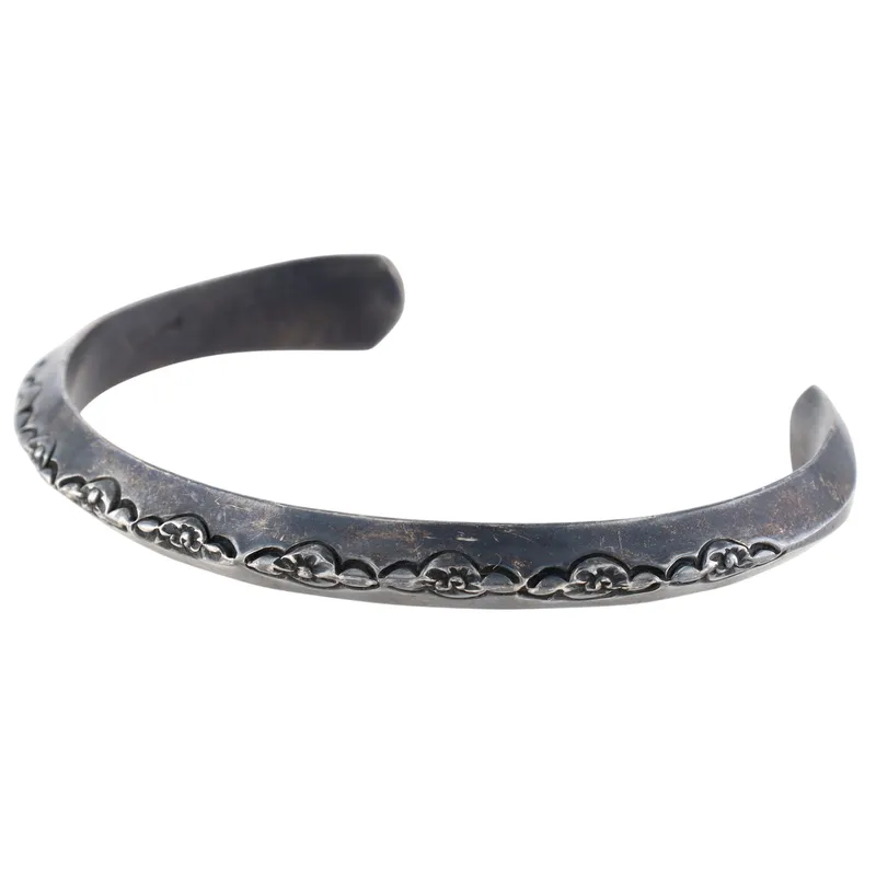 Signed Navajo Sterling Stamped Oxidized Cuff Bracelet from auction in Ravenna, Ohio — image 3