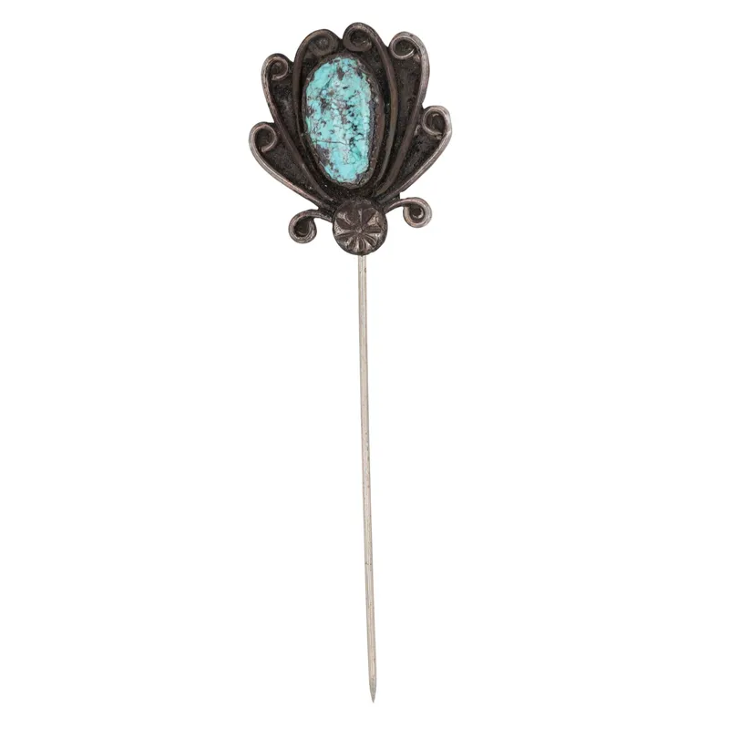 Vintage Signed Navajo Sterling Turquoise Stick Pin from auction in Ravenna, Ohio — image 10