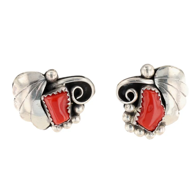 Navajo Sterling Coral Earrings from auction in Ravenna, Ohio — image 9