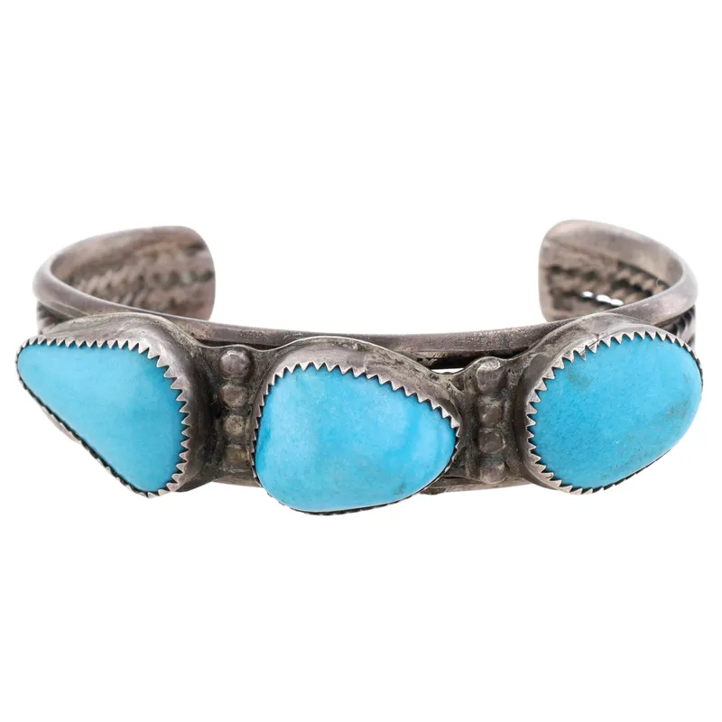 Vintage Navajo Sterling Turquoise Chunk Cuff Bracelet from auction in Ravenna, Ohio — image 13
