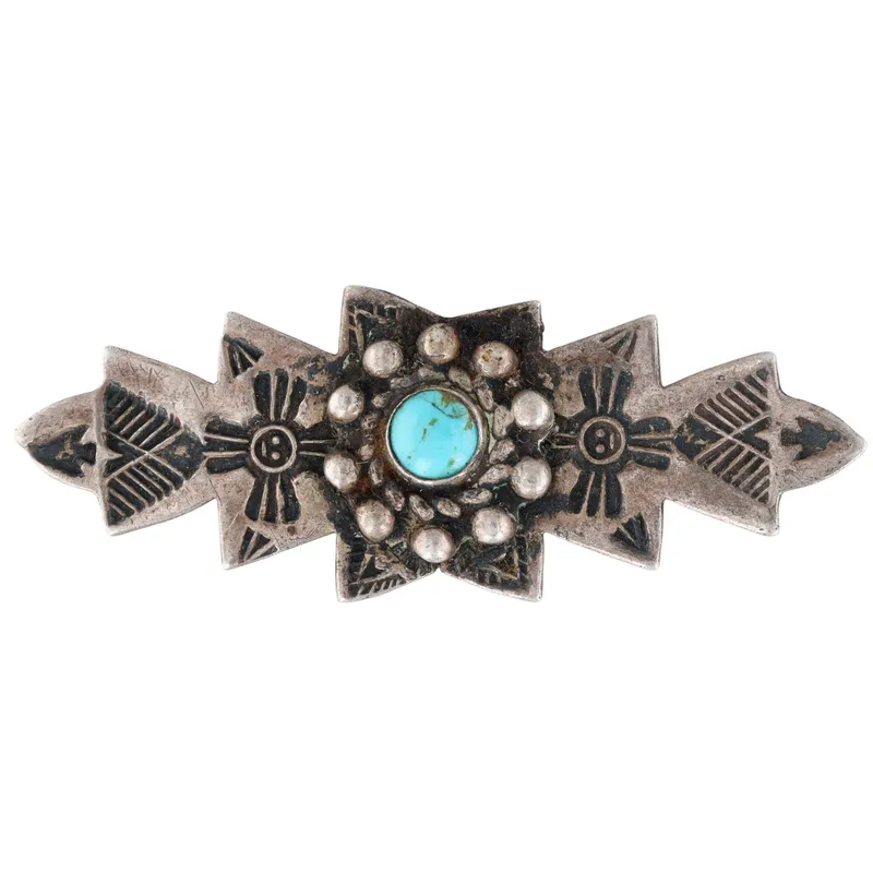 Fred Harvey Era Sterling Turquoise Stamped Brooch from auction in Ravenna, Ohio — image 26