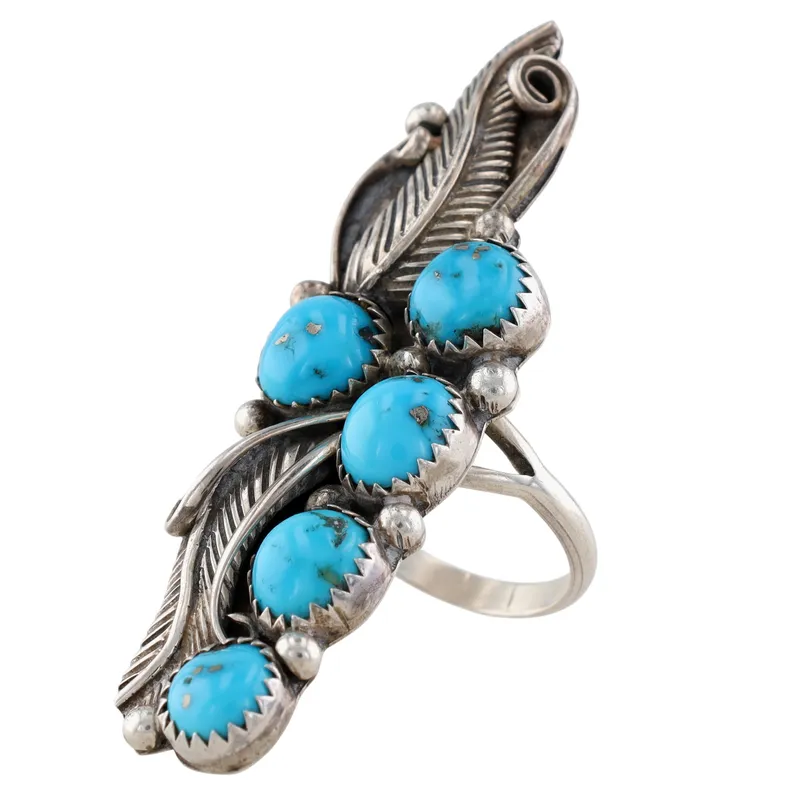 Navajo Sterling Turquoise Finger Length Ring Sz 7 from auction in Ravenna, Ohio — image 35