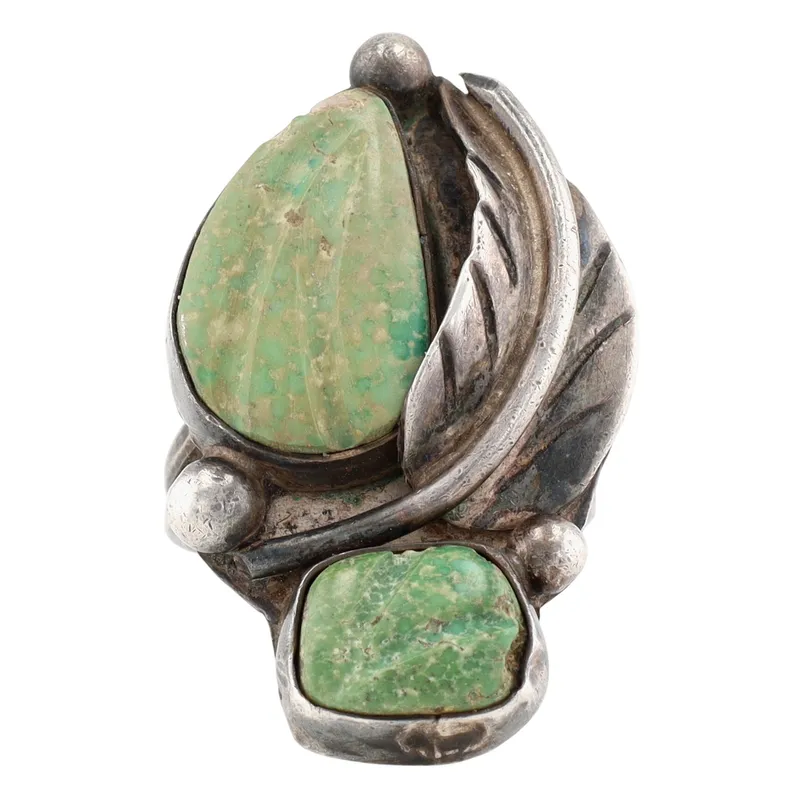 Navajo Handmade Sterling Carved Turquoise Ring Sz 6 from auction in Ravenna, Ohio — image 45