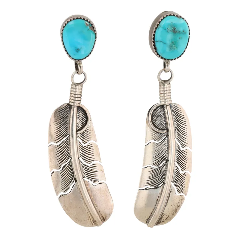 Navajo Sterling Turquoise Feather Earrings from auction in Ravenna, Ohio — image 44