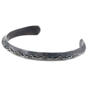 Signed Navajo Sterling Stamped Oxidized Cuff Bracelet