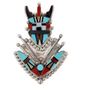 Sybil Cachini Zuni Sterling Multi-Stone Inlay Antelope Kachina Pendant/Brooch