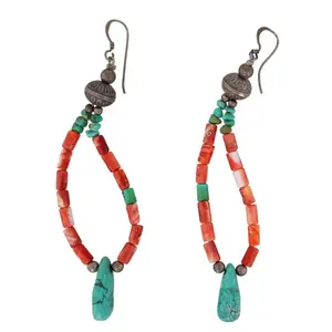 Navajo Sterling Spiny Oyster Turquoise Bead Earrings