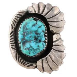 Signed Navajo Sterling Turquoise Ring Sz 7