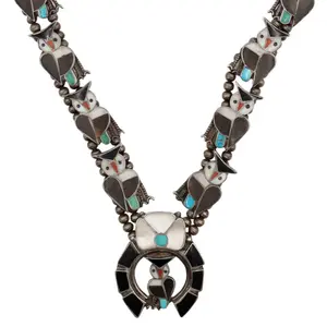 Signed Zuni Sterling Multi-Stone Inlay Owl Necklace