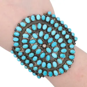 Davin Benally Navajo Sterling Kingman Turquoise Cluster Cuff Bracelet