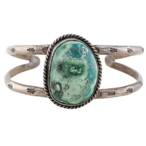 Vintage Signed Navajo Sterling Variscite Cuff Bracelet