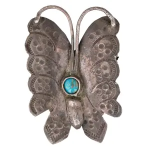 Vintage Navajo Sterling Turquoise Stamped Butterfly Brooch