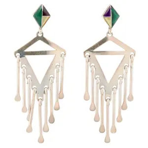Navajo Sterling Multi-Stone Inlay Dangle Earrings