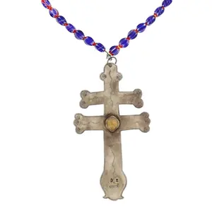 Vintage Venetian Chevron Trade Bead Cross Necklace