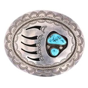 Wilbur Musket Navajo Sterling Turquoise Bear Paw Belt Buckle