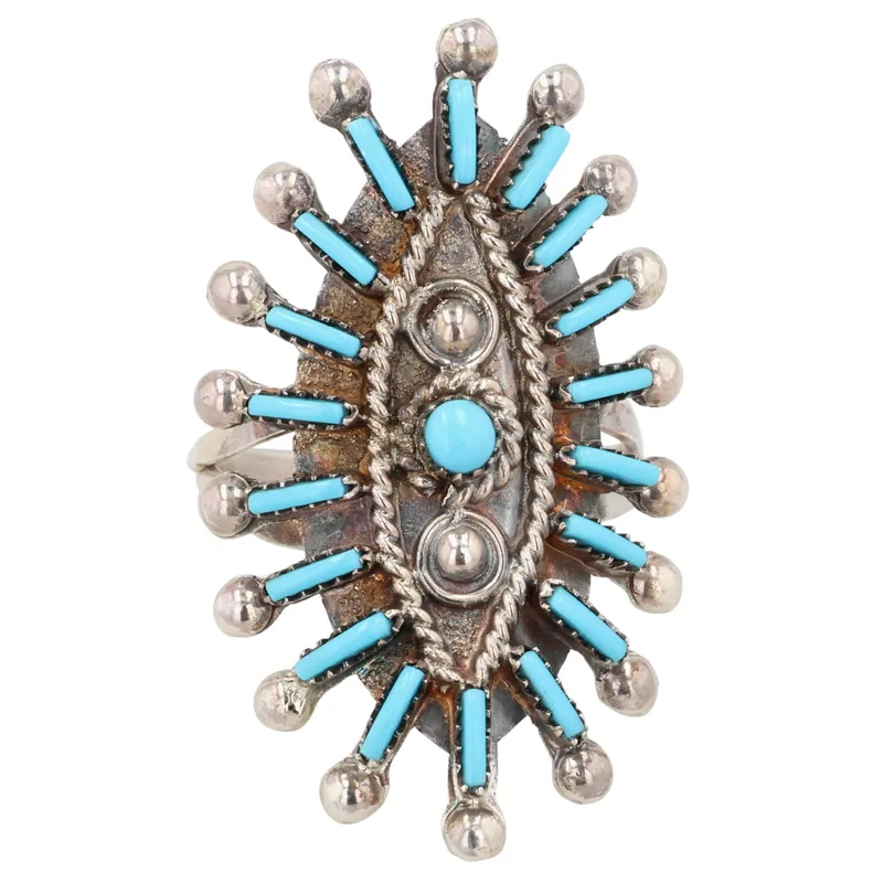 Philander Gia Zuni Sterling Kingman Turquoise Needlepoint Ring Sz 8 from auction in Ravenna, Ohio — image 4