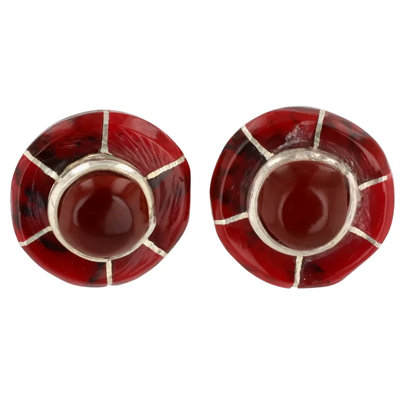 Fred Manuelito Navajo Sterling Jasper Inlay Earrings from auction in Ravenna, Ohio — image 7