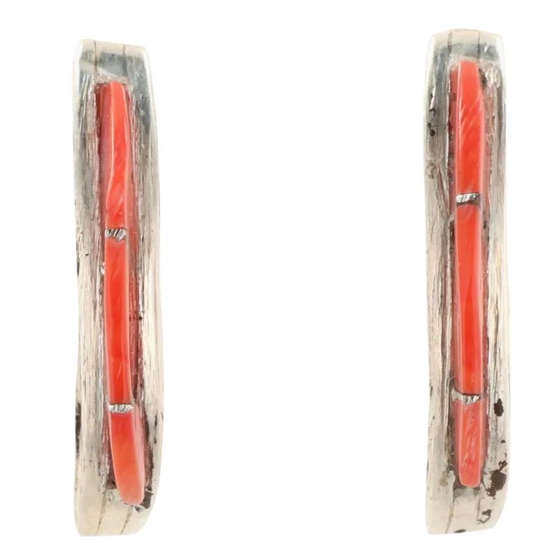Kent Lonjose Zuni Sterling Coral Inlay Earrings from auction in Ravenna, Ohio — image 19