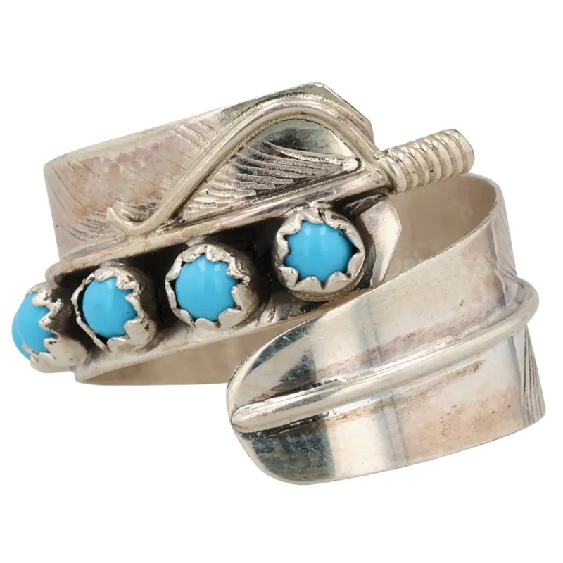 Chester Charley Navajo Sterling Kingman Turquoise Feather Adjustable Ring from auction in Ravenna, Ohio — image 31