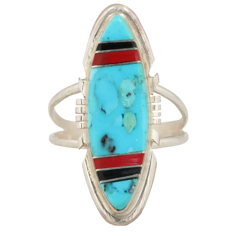 Brandon Etcity Navajo Sterling Multi-Stone Inlay Ring Sz 10 from auction in Ravenna, Ohio — image 30