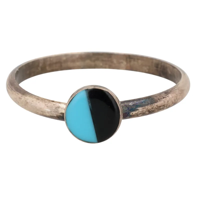 Angie Rosetta Zuni Sterling Turquoise Onyx Inlay Ring Sz 5 from auction in Ravenna, Ohio — image 39