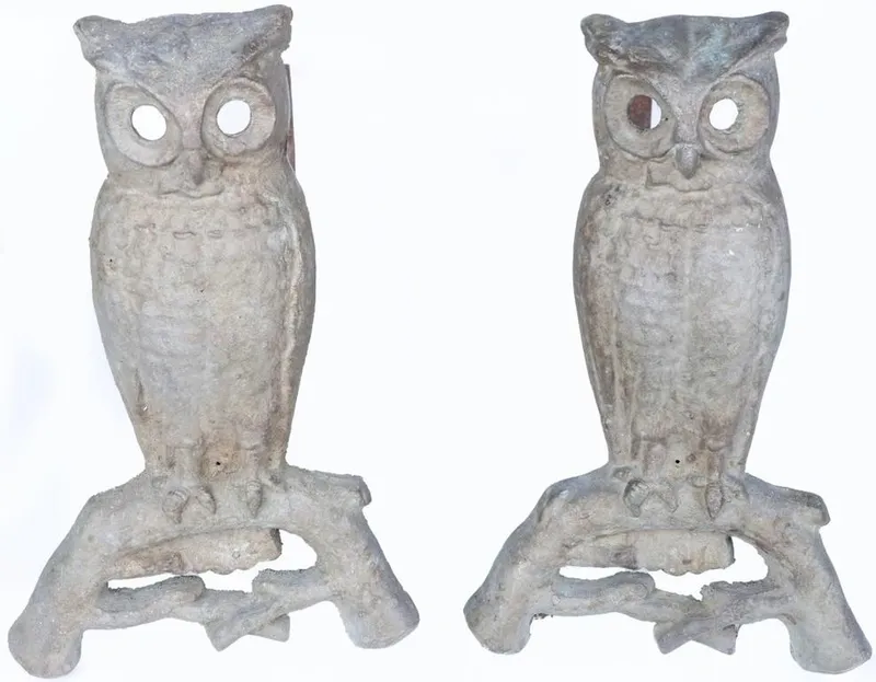 ANTIQUE OWL ANDIRONS PAIR BRASS PS&W CO FIREPLACE from auction in Tallahassee, Florida — image 41