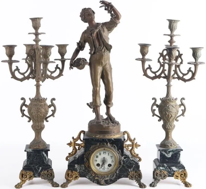 MANTEL CLOCK & 2 CANDELABRAS SET MARBLE BRONZE from auction in Tallahassee, Florida — image 29