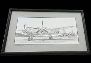 Signed Dewey Davidson P-38 Lightning Print '92