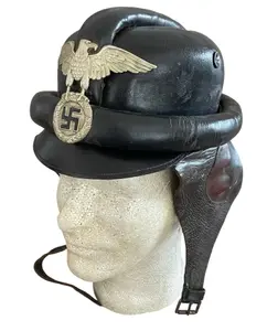 WWII German NSKK Motorcycle Leather Helmet RARE